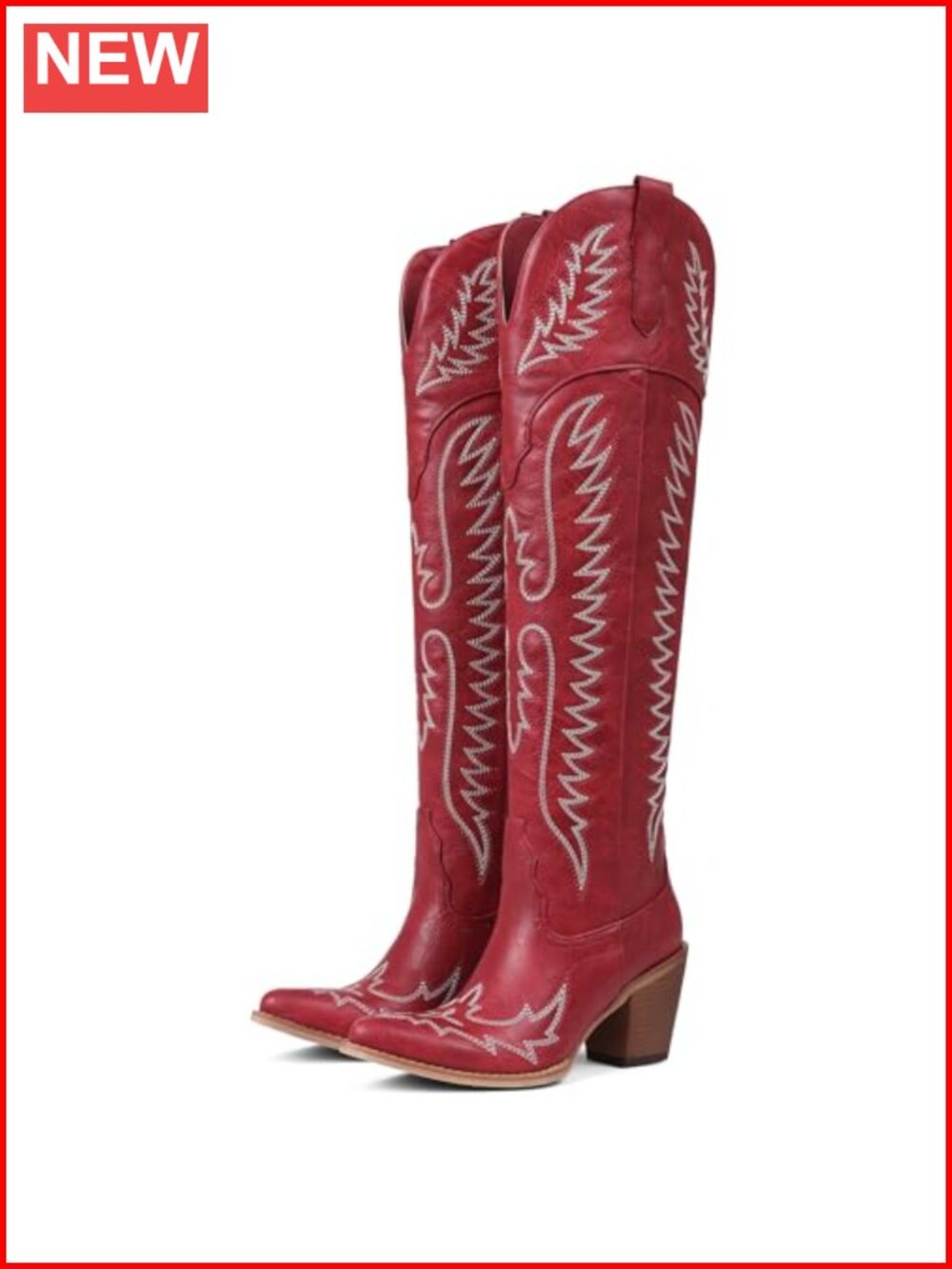 Over the Knee Western Cowboy Boots in Faux Leather with Block Heel